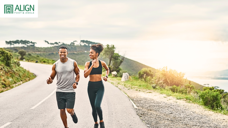 image : girl and boy jogging on a road.